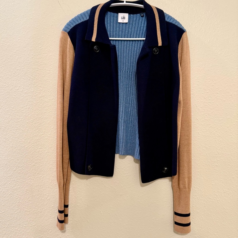 CAbi Blue and Beige Cardigan Sweater